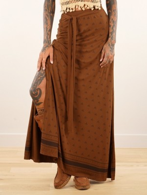 Toonzshop Eressea Umbas Printed Long Skirt Rock Damen Goldenbrown | 6134OFRJW