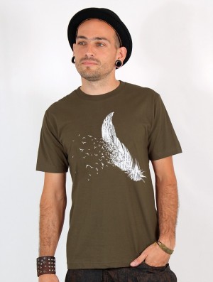 Toonzshop Feather Printed Short Sleeve T-shirt T-Shirt Herren Hellgrün | 3174LODFE
