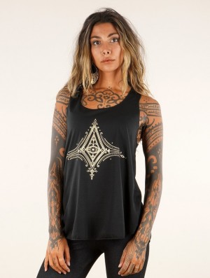 Toonzshop Freyliss Printed Tank Top Tanktop Damen Schwarz Gold | 1058QGZUD