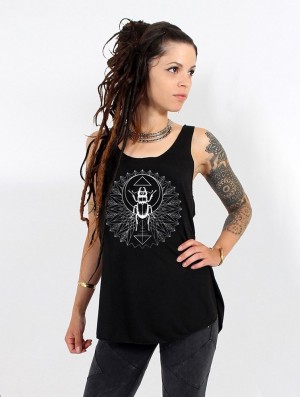 Toonzshop Geometric Scarab Printed Tank Top Tanktop Damen Schwarz Silber | 2489NGZRL