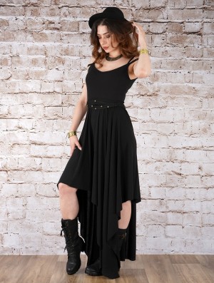 Toonzshop Gypse Asymmetric Flared Long Dress Kleid Damen Schwarz | 1520ODSYZ
