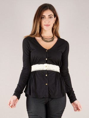 Toonzshop Heldaria Long Sleeve Peplum Top Oberteile Damen Schwarz | 7168VQWKX