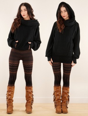 Toonzshop Helixx Retractable Hooded Long Sweater Pullover Damen Schwarz | 9138GDTWS