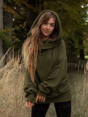 Toonzshop Helixx Retractable Hooded Long Sweater Pullover Damen Grün | 2301OULNQ