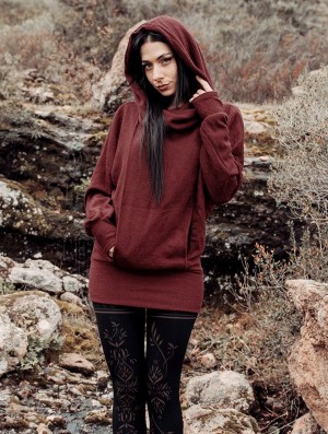 Toonzshop Helixx Retractable Hooded Long Sweater Pullover Damen Wine | 9078XPLTA