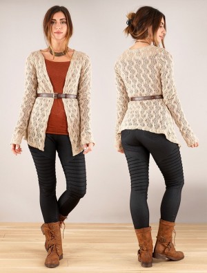 Toonzshop Idrïss Crochet Cardigan Strickjacke Damen Beige | 1427QSWIK