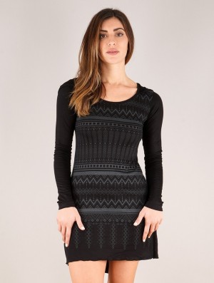 Toonzshop Inanna Aztec Printed Long Sleeve Hooded Short Dress Kleid Damen Grau | 6948UTBFW