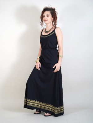 Toonzshop Indie Oromë Printed Strappy Long Dress Kleid Damen Schwarz | 1259KXFNY
