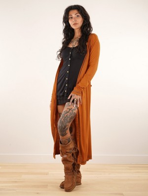 Toonzshop Irwaen Indie 2in1 Cardigan/Long Sleeve Midi Dress Kleid Damen Rusty | 1975CPKDN