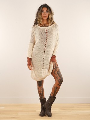 Toonzshop Jaring Open-weave Tunic Dress Kleid Damen Beige | 7830BTYLF