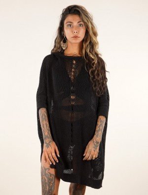 Toonzshop Jaring Open-weave Tunic Dress Kleid Damen Schwarz | 5401LAXTD
