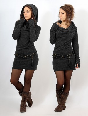 Toonzshop Kali Cowl Neck Sweater Dress Kleid Damen Charcoal | 1765ZQTCF