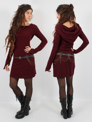 Toonzshop Karmäa Hooded Sweater Dress Kleid Damen Wine | 3261NJVWL