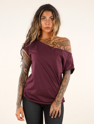 Toonzshop Kayäazü Boat Neck Loose T-shirt T-Shirt Damen Wine | 8295SDIAL