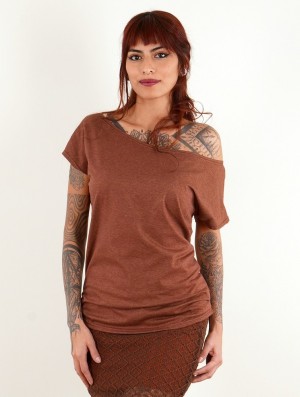 Toonzshop Kayäazü Boat Neck Loose T-shirt T-Shirt Damen Mottled sienna | 9314TEDAY