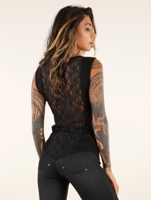 Toonzshop Kayona Cowl Neck Top With Lace Back Oberteile Damen Schwarz | 9726SKCQM