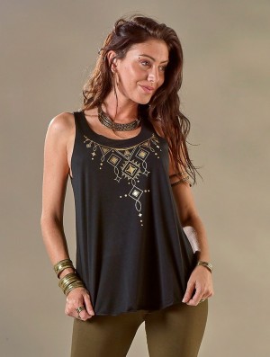 Toonzshop Kyaani Printed Tank Top Tanktop Damen Schwarz Gold | 1026GHIFX