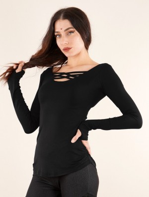 Toonzshop Layläa Long Sleeve Reversible Top Oberteile Damen Schwarz | 6097GVHOS