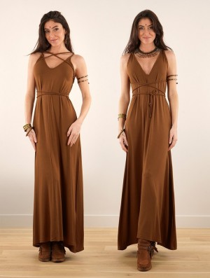 Toonzshop Lazüli Loose And Reversible Strappy Long Dress Kleid Damen Caramel | 3876YVLCB