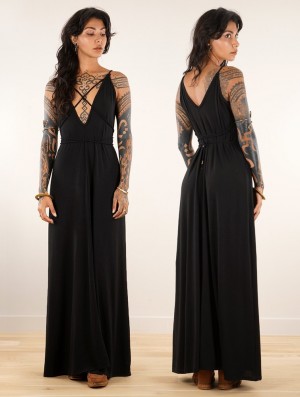 Toonzshop Lazüli Loose And Reversible Strappy Long Dress Kleid Damen Schwarz | 9673PKJXR