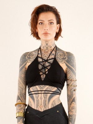 Toonzshop Lofi Strappy Crop Top Bra With Lace-up Corset Neckline BHs Damen Schwarz | 5479TULDE