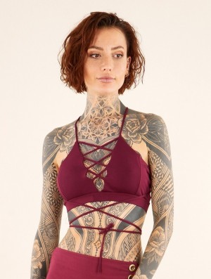 Toonzshop Lofi Strappy Crop Top Bra With Lace-up Corset Neckline BHs Damen Wine | 8530HSQFT