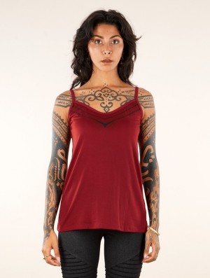 Toonzshop Lotus Ciryandil Printed Shoulder Strap Top Oberteile Damen Rot | 8403OWYNL