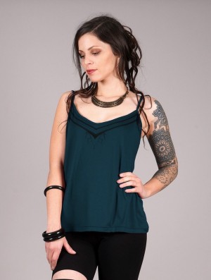 Toonzshop Lotus Ciryandil Printed Shoulder Strap Top Oberteile Damen Blau | 7952KGFJX