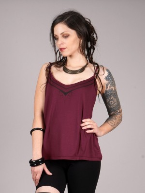 Toonzshop Lotus Ciryandil Printed Shoulder Strap Top Oberteile Damen Wine | 0478CHBDQ