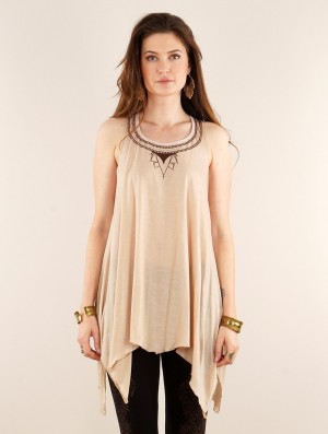 Toonzshop Lotus Luinil Printed Flared Tank Tunic Oberteile Damen Beige | 0623GOXZC