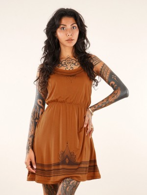 Toonzshop Lotus Oromë Printed Strappy Short Dress Kleid Damen Rusty | 6809AJKPQ