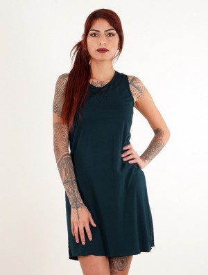 Toonzshop Lotus Vairë Printed Sleeveless Short Dress Kleid Damen Blau | 4217BILFT