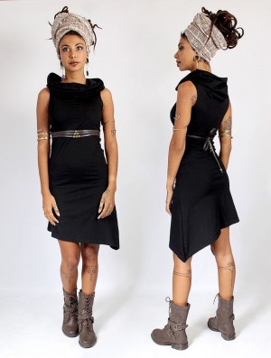 Toonzshop Louve Short Asymmetrical Dress With Big Collar Kleid Damen Schwarz | 6031TFVSE