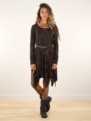 Toonzshop Luinil Africa Long Sleeve Printed Flared Dress Kleid Damen Schwarz | 6293AVCOY