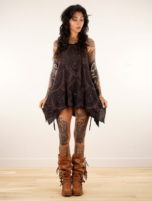 Toonzshop Luinil Africa Printed Flared Tank Tunic Oberteile Damen Schwarz Kupfer | 3679FMBIO