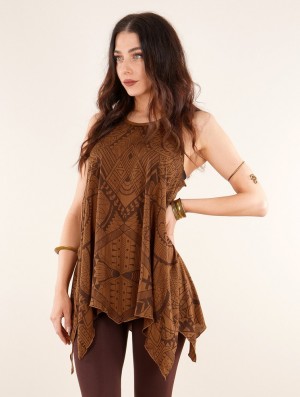 Toonzshop Luinil Africa Printed Flared Tank Tunic Oberteile Damen Caramel | 4189KBDPL