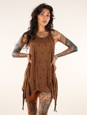 Toonzshop Luinil Peafowl Printed Flared Tank Tunic Oberteile Damen Caramel | 1082PACJZ