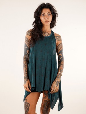 Toonzshop Luinil Peafowl Printed Flared Tank Tunic Oberteile Damen Blau | 8970GKOEU
