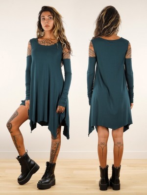 Toonzshop Luinila Short Dress With Detachable Sleeves Kleid Damen Teal | 2650AJLPI