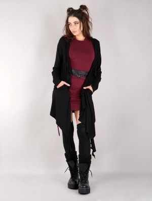 Toonzshop Lupulia Long Cardigan Strickjacke Damen Schwarz | 8024JTSXQ