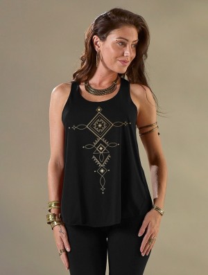 Toonzshop Luunja Printed Tank Top Tanktop Damen Schwarz Gold | 6247EPCNM