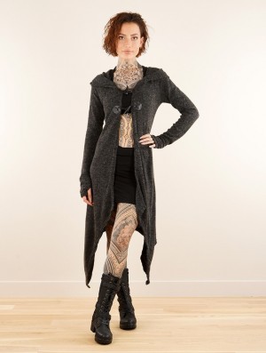Toonzshop Makshi Cardigan Strickjacke Damen Dunkelgrau | 6073KDSQU