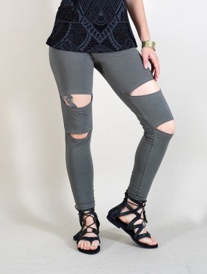 Toonzshop Mata Kaki Long Leggings Leggings Damen Waschen Grau | 1462HPZVM