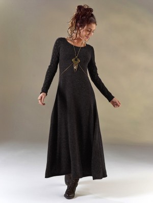 Toonzshop Melisandre Crochet Long Sleeve Long Sweater Dress Kleid Damen Schwarz | 2573GBCUI