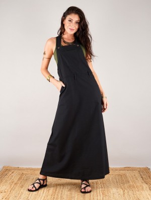 Toonzshop Milhana Dungaree Long Dress Kleid Damen Schwarz | 3981BZRIT