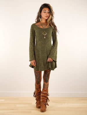Toonzshop Müse Crochet Sleeve Skater Dress Kleid Damen Grün | 5247AWVSE