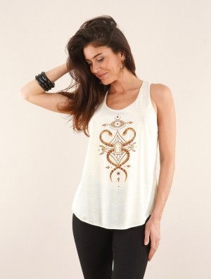 Toonzshop Naakini Printed Tank Top Tanktop Damen Weiß Braun | 6724VLPNJ