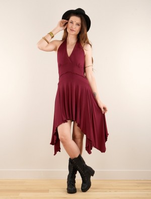 Toonzshop Naela Sleeveless V-neck Flared Dress Kleid Damen Wine | 9372XQLPI