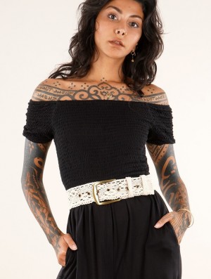 Toonzshop Nelya Crochet Knit Waist Belt Gürtel Damen Beige | 7690FEBNI