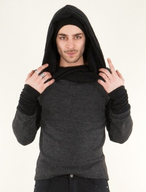 Toonzshop Nemöo Big Collar Hooded Sweater Pullover Herren Dunkelgrau | 1423HTKFE